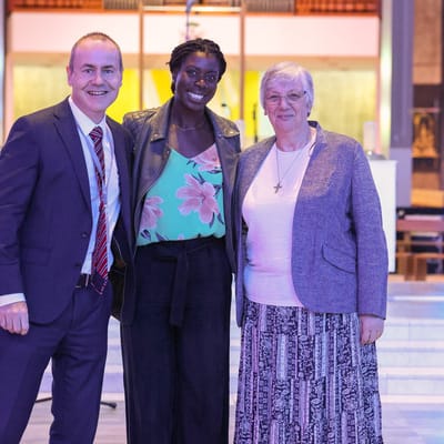 Christine Ohuruogu MBE offers words of wisdom to St John Bosco Arts College students at awards celebration